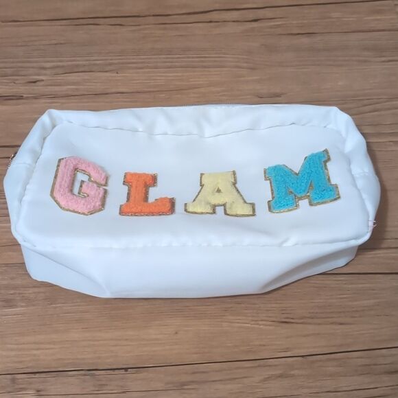 Handbags - White with Rainbow GLAM Patches MakeUp Bag‎